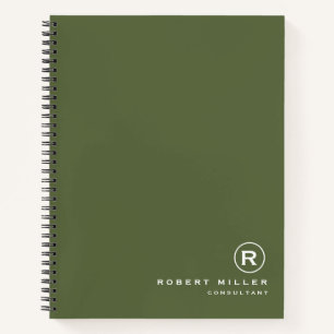Carnet Monogramme Initial Personnalisé Olive et Blanc