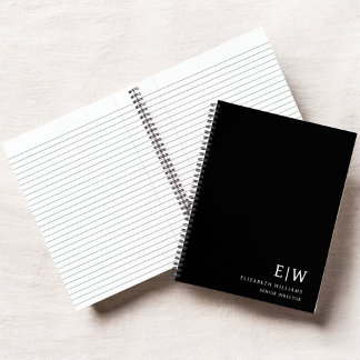 Carnet Monogramme Initial Professionnel Noir et Blanc