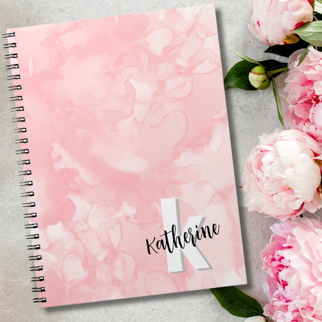 Carnet Monogramme initial rose moderne (Modern Pink Watercolor Initial Monogram notebook)