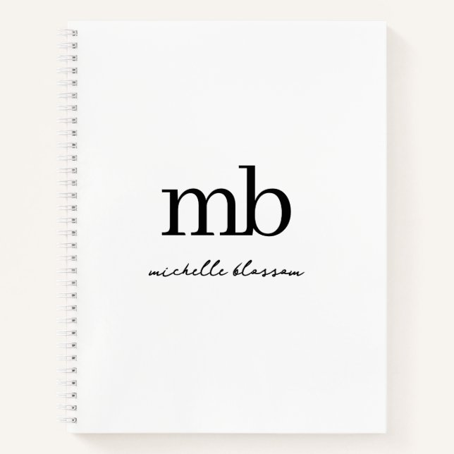 Carnet Monogramme Initial Script Tendance Noir Blanc Mode (Devant)