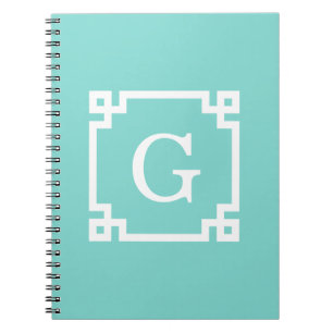 Carnet Monogramme initial Turquoise Wht Cadre clé grecque