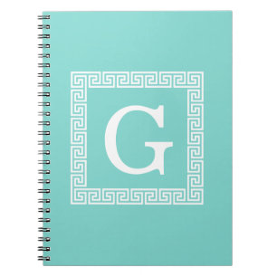 Carnet Monogramme initial Turquoise Wht Cadre clé grecque
