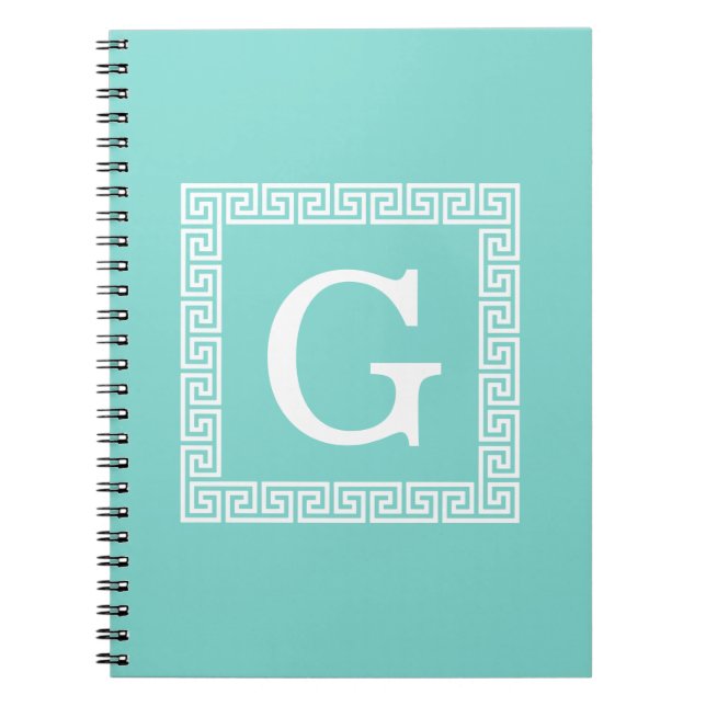 Carnet Monogramme initial Turquoise Wht Cadre clé grecque (Devant)