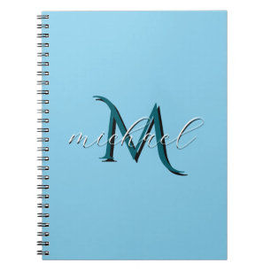Carnet Monogramme Initiale et Nom Personnalisés Bleu Ciel