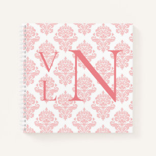 Carnet Monogramme Initiales Damask Peach Notebook