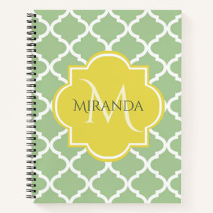 Carnet Monogramme jaune Quatrefeuille Vert pastel chic