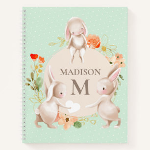 Carnet Monogramme Lapin lapins Floral Girl Personnalisé