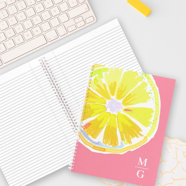 Carnet Monogramme Lemon Aquarelle rose moderne (Créateur téléchargé)
