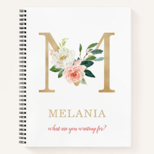 Carnet Monogramme lettre M or Fleur devise ou citation