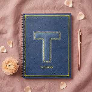 Carnet Monogramme Lettre T Broderie Fausse Jean Bleu des 