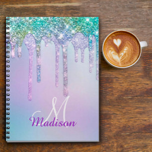 Carnet Monogramme licorne turquoise aquatique mignonne av