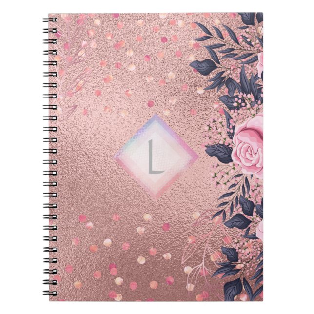 Carnet Monogramme Lilibet Rosé Floral convenant à une Pri (Devant)