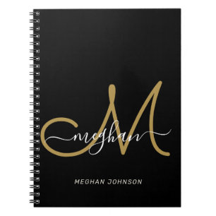 Carnet Monogramme manuscrit Black Gold moderne