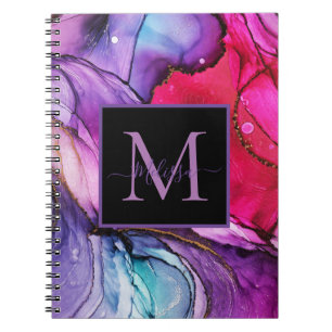 Carnet Monogramme marbré violet rose élégant moderne