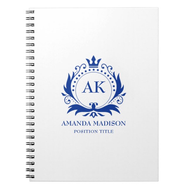 Carnet Monogramme Mariage de la Couronne de luxe bleu (Devant)