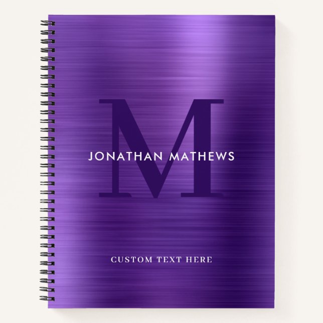 Carnet Monogramme mauve-métal brossé à la plaque de glam (Devant)