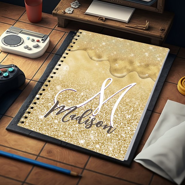 Carnet Monogramme mignon avec dégradé doré et gouttes de  (Créateur téléchargé)