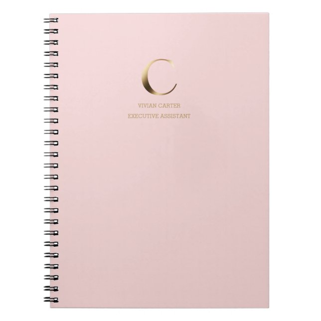 Carnet Monogramme minimal en or | Rose (Devant)