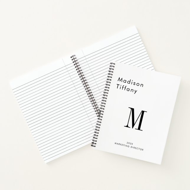 Carnet Monogramme Minimal Noir et Blanc Nom Année Personn (Intérieur)
