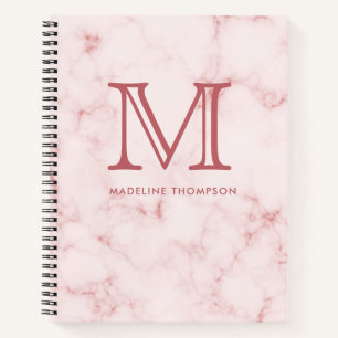 Carnet Monogramme minimaliste en marbre rose brillant Ros