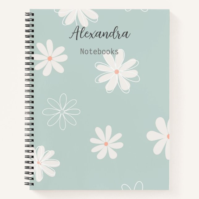 Carnet Monogramme minimaliste girly tendance floral bleu (Devant)