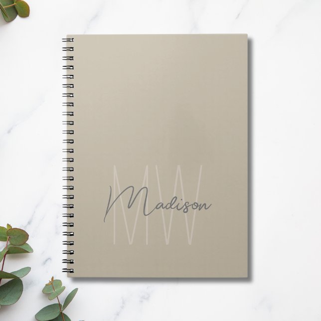 Carnet Monogramme Minimaliste Moderne (Custom Modern Monogram Beige Notebook)