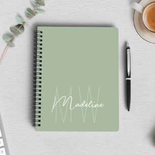Carnet Monogramme Minimaliste Moderne Vert Sauge Clair