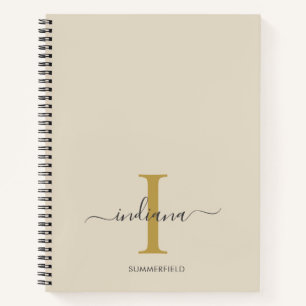 Carnet Monogramme Minimaliste Or Gris Nom Script