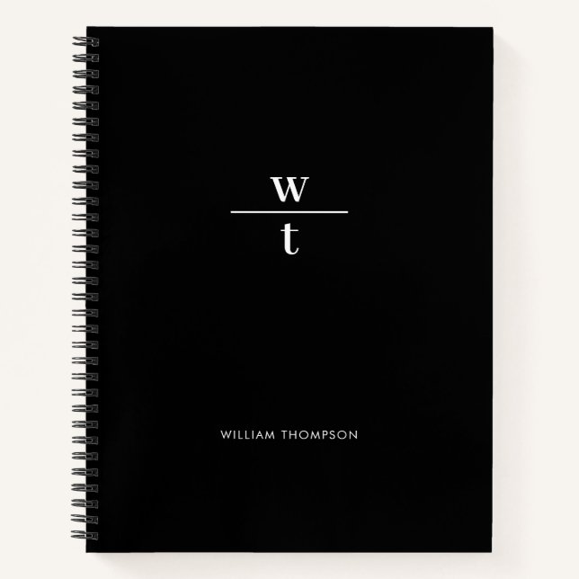 Carnet Monogramme Moderne Elegant Noir Blanc (Devant)