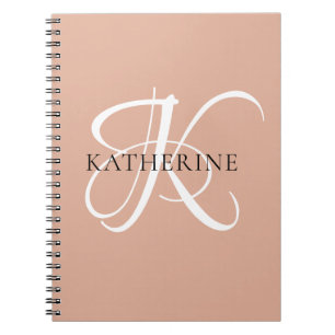 Carnet Monogramme moderne élégant Script rose pâle