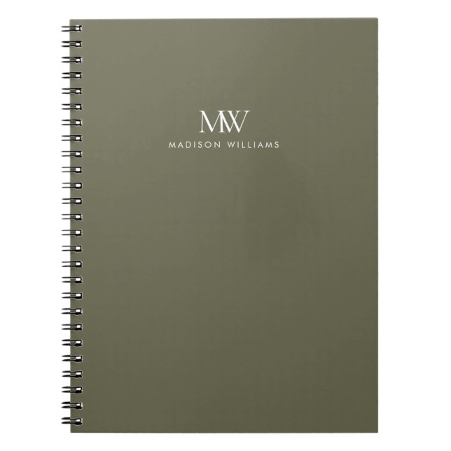 Carnet Monogramme Moderne Élégant Simple Vert Olive (Devant)