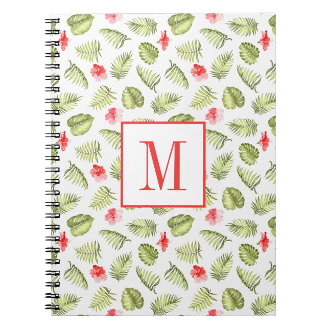 Carnet Monogramme moderne Feuilles de palmier vert (Devant)