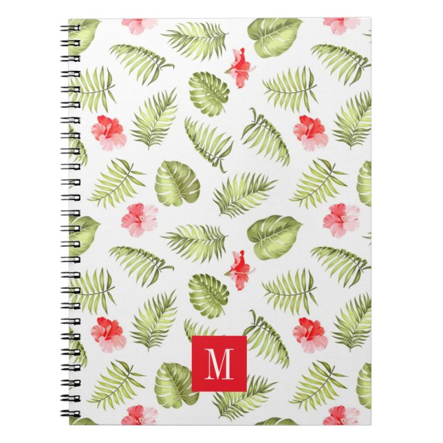 Carnet Monogramme moderne Feuilles de palmier vert (Devant)
