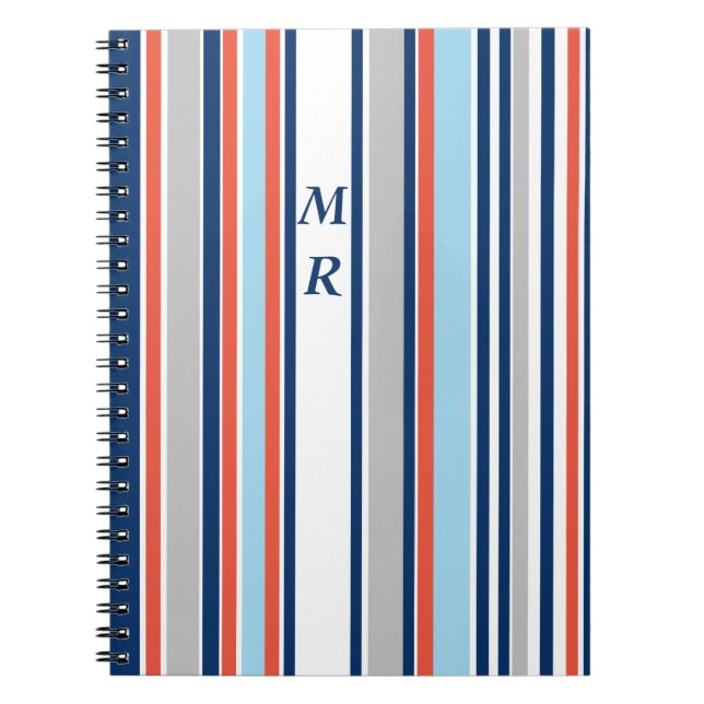 Carnet Monogramme moderne Gris Bleu Bleu Bleu Rouge (Devant)