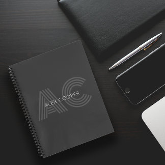 Carnet Monogramme moderne gris et noir