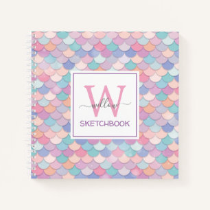 Carnet Monogramme moderne Joli Glam Mermaid Sketbook