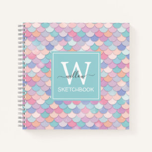 Carnet Monogramme moderne jolie sirène en poudre bleu cro