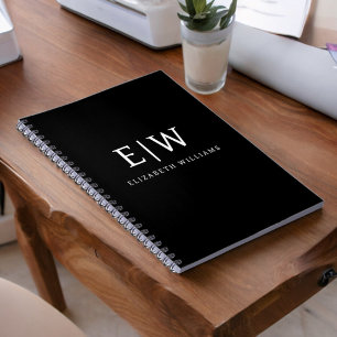 Carnet Monogramme Moderne Minimaliste Noir et Blanc