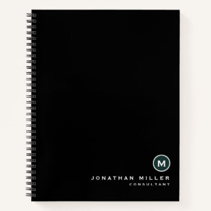Carnet Monogramme moderne noir classique vert foncé