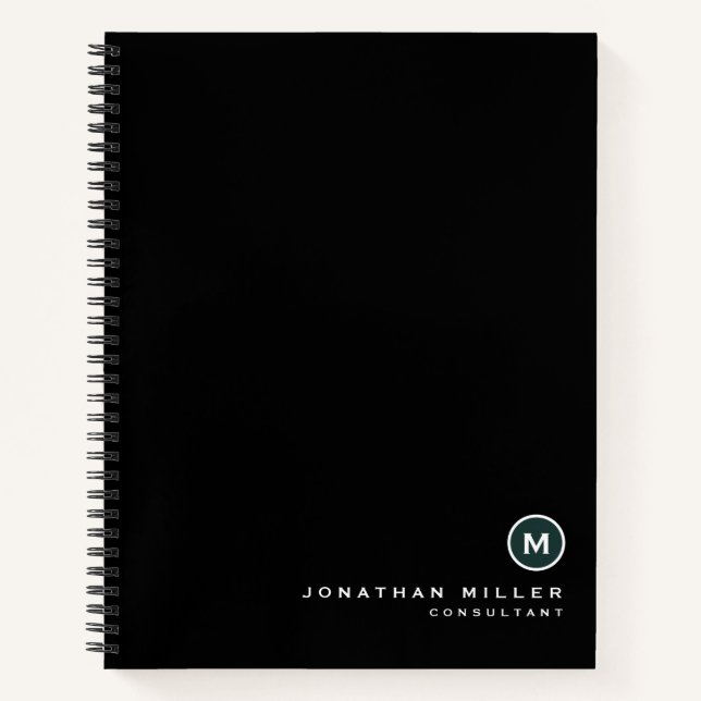 Carnet Monogramme moderne noir classique vert foncé (Devant)