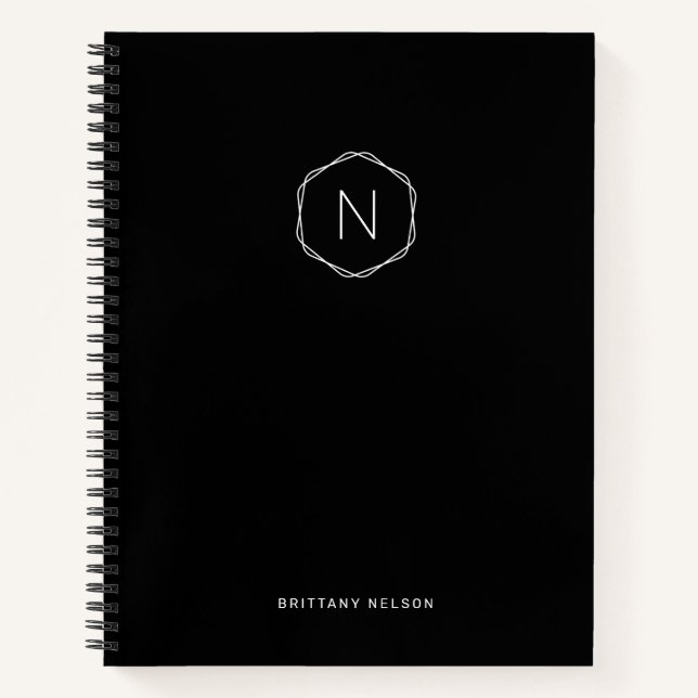 Carnet Monogramme moderne Octagon noir blanc (Devant)