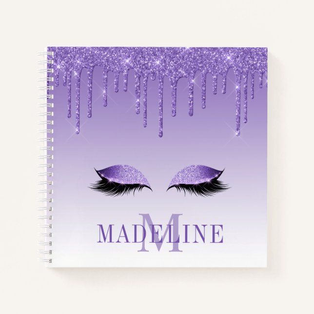 Carnet Monogramme moderne Parties scintillant violet mode (Devant)