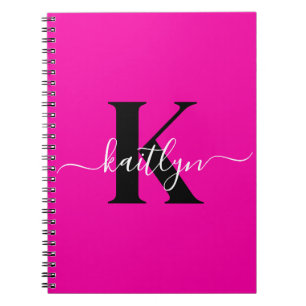 Carnet Monogramme moderne rose noir écriture script