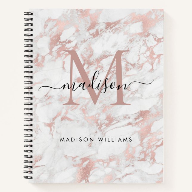 Carnet Monogramme moderne Rose or Blush rose marbre huile (Devant)