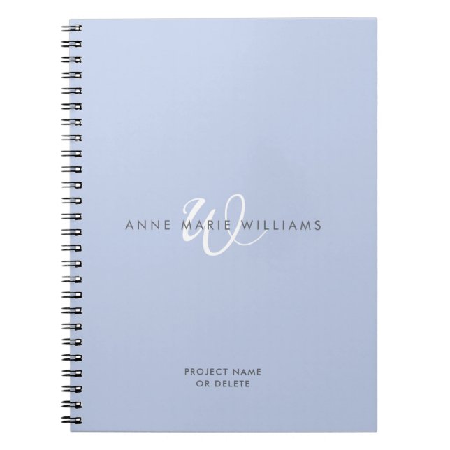 Carnet Monogramme Moderne Script Bleu Blanc (Devant)