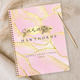 Carnet Monogramme moderne Script Chic Girl rose or huile
