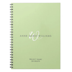 Carnet Monogramme moderne vert clair blanc écriture scrip