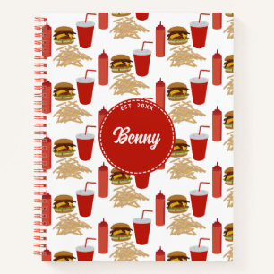 Carnet Monogramme Motif de hamburger de restauration rapi