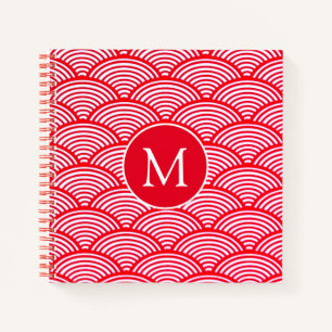 Carnet Monogramme Motif de pétoncle rouge et blanc