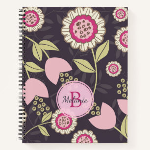 Carnet Monogramme Motif de tulipe rose